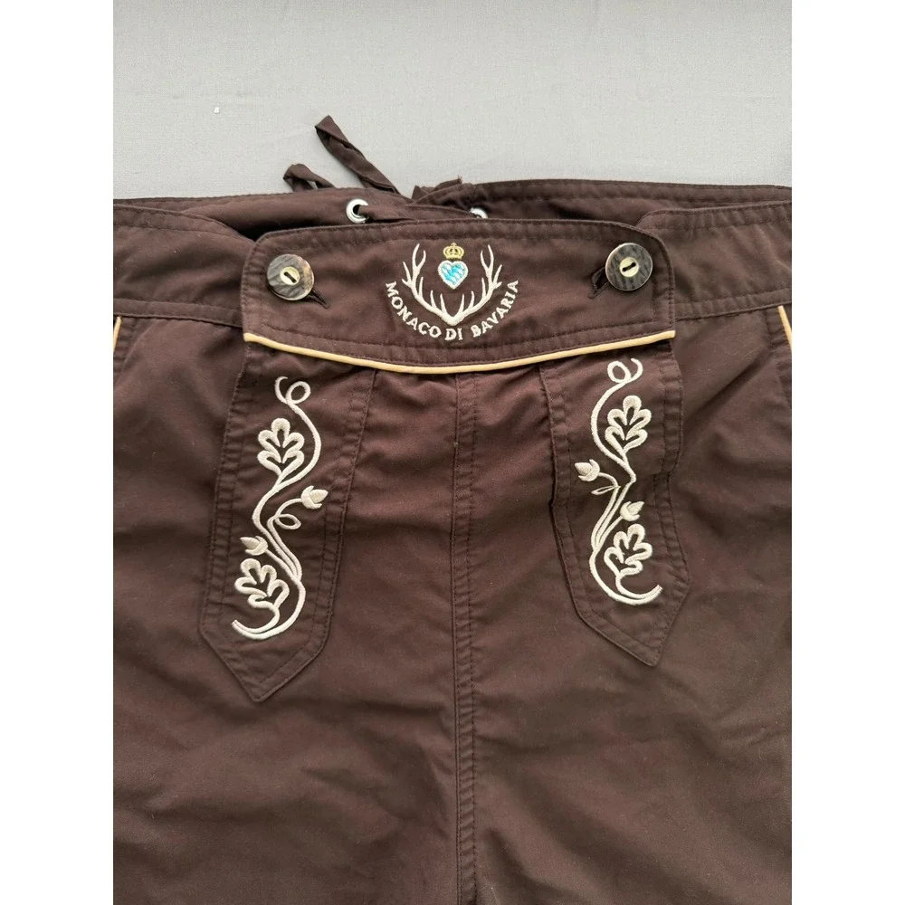 Monaco Di Bavaria Men XXL Brown Lederhosen Style Shorts Embroidered Oktoberfest